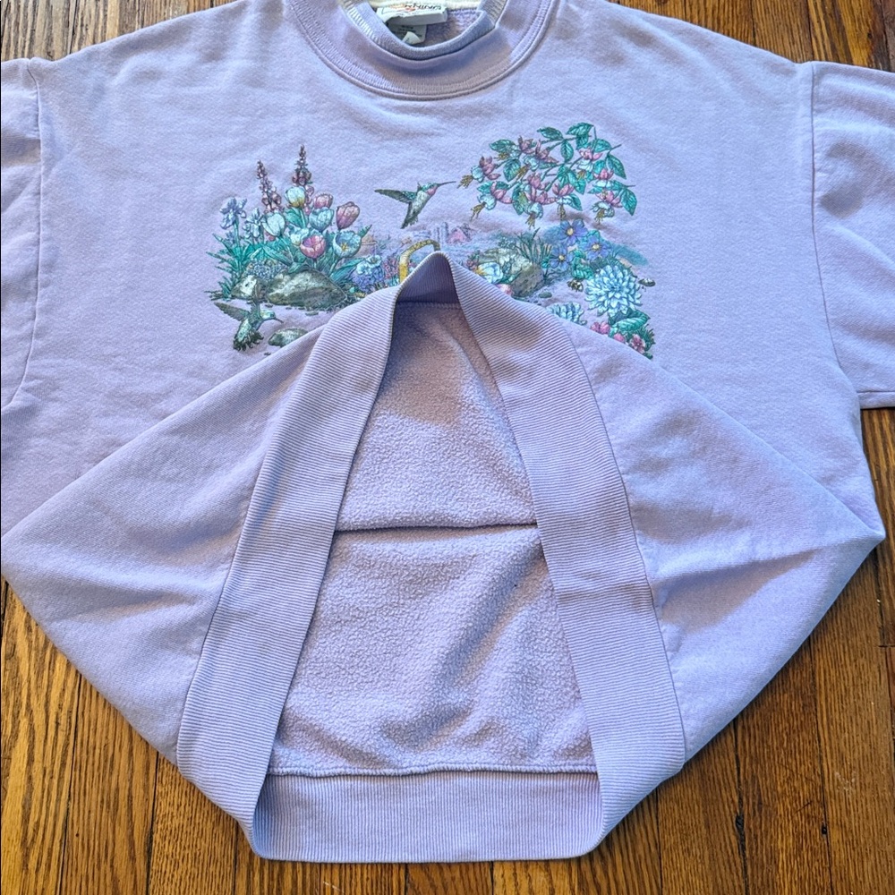 90’s Floral Hummingbird Vintage Granny Crewneck Sweater - Picture 8 of 10